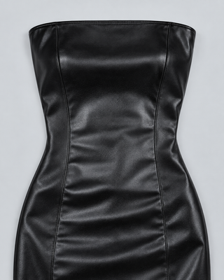 VINYL — Leather-look strapless mini dress