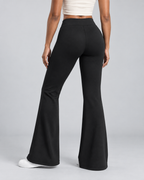 VLINE — Flared pants with crossover waistband — back view