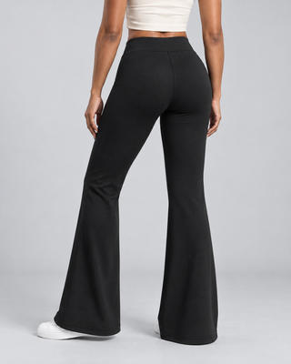VLINE — Flared pants with crossover waistband — back view