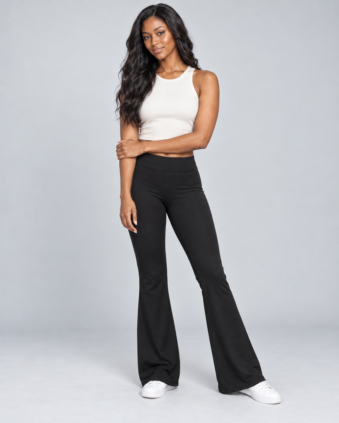 VLINE — Flared pants with crossover waistband