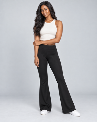 VLINE — Flared pants with crossover waistband