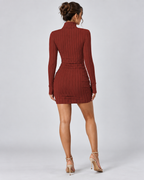 WINTER — Ribbed high-neck mini dress — back view
