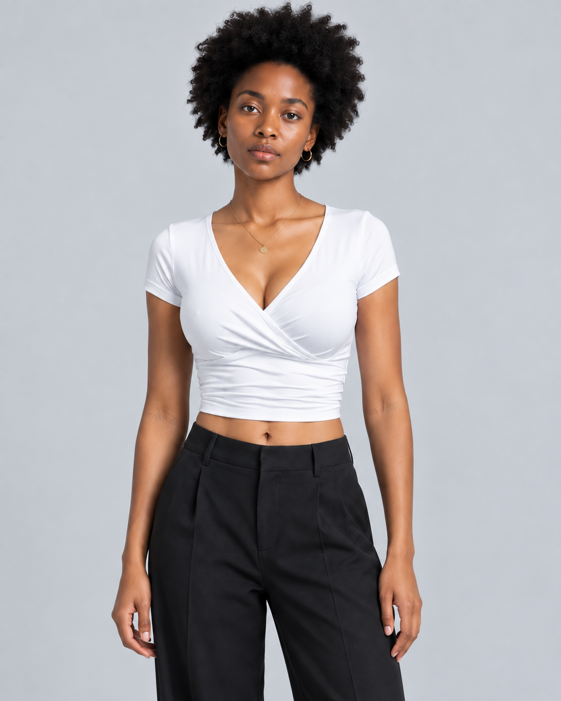 WRAP — V-neck wrap crop top — front view