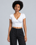 WRAP — V-neck wrap crop top — front view