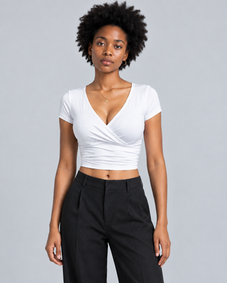 WRAP — V-neck wrap crop top — front view